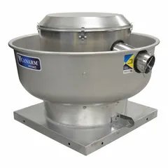 This direct-drive upblast exhauster is designed for roof or wall mounting in commercial kitchen ventilation systems. It features a 10 1/2 in wheel, delivers 1,051 cfm, and includes a drive package. The unit is powered by a 1/3 hp, 1-phase, electronically commutated motor with variable speed, open dripproof enclosure, and nameplate voltage of 115/208-230V AC, suitable for high-static-pressure applications.