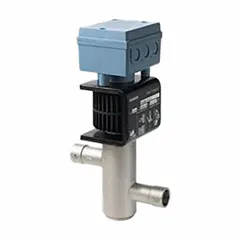 Two-way pressure-actuated water regulating valve with steel body, rated for R-507 refrigerant. Maximum flow capacity of 27.7 gpm with 1 1/8 in sweat pipe connection. Used in refrigeration systems to modulate water flow and maintain stable condensing pressure.