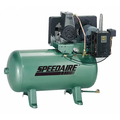SPEEDAIRE Electric Air Compressor: 3 hp, 1 Stage, Horizontal, 80 gal, 10.1 cfm, 90 psi - Climate Control Stationary Electric Air Compressors