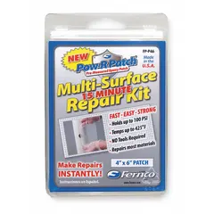 Fiberglass repair patch kit for pipes from 1/8 in to 1 in diameter. Includes a 6 in wide by 4 in long clear/yellow patch and a pair of gloves. Used for sealing leaks, cracks, and holes in plumbing and piping systems.