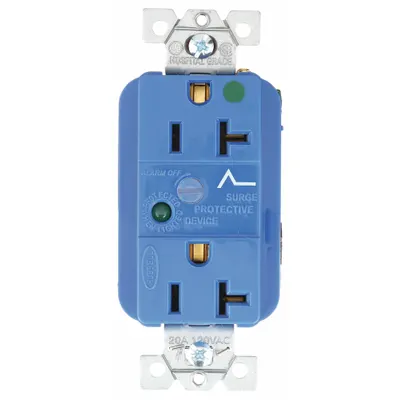 BRYANT Receptacle: Hospital Grade, Duplex, 5-20R, Blue, 125V AC, 20 A - General Purpose Receptacles