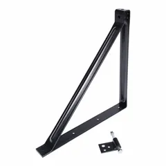 Steel mounting bracket in black finish for securing industrial equipment. Includes a safety retention cable to prevent accidental dislodgement. Suitable for use in HVAC and refrigeration applications where firm anchoring is required.