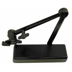 This Grade 1 heavy duty door closer features a parallel arm mount for interior or exterior use. It has an adjustable spring size 6 and is ADA compliant. The bronze finish and 12 1/4 in length by 2 1/4 in width suit commercial door applications requiring controlled closing.