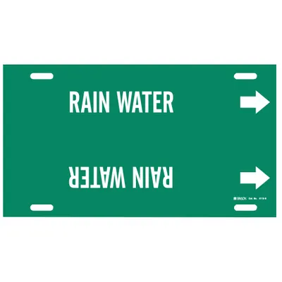 BRADY Pipe Marker: Rain Water, Green, White, Fits 10 to 15 in Pipe O.D., 1 Pipe Markers - Rain Water Strap-On Pipe Markers