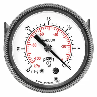 WINTERS Panel-Mount Vacuum Gauge: U-Clamp, 2 in Dial, 1/8 in NPT Male, Center Back - U-Clamp Panel-Mount with Brass/Bronze Wetted Parts