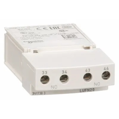 SCHNEIDER Auxiliary Contact: 2NO, 5 A Max Current (AC), Front Mount - Schneider Electric Auxiliary Contacts