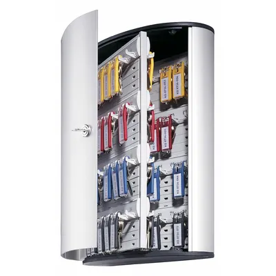 DURABLE Key Box: 72 Key Capacity, Single Key Lock, Aluminum, Gray, 15 3/4 in Ht - Key Cabinets with Key Lock