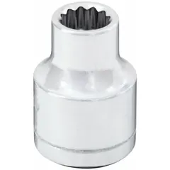 This 3/8" drive hand socket features a 1/4" SAE socket size with a 12-point standard configuration. The chrome finish provides corrosion resistance. With an overall length of 1 inch, it is used for tightening or loosening hex nuts and bolts in automotive, machinery, and general industrial applications.