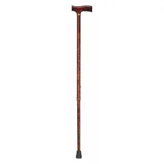 This single-tip adjustable cane features a derby-top wood handle in a Copper Swirl finish and an aluminum shaft. It adjusts from 31 to 40 inches in overall height, providing support for balance and mobility during walking in home or clinical environments.