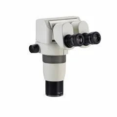 Binocular stereo microscope with a zoom range of 0.8X to 5X and a maximum magnification of 50X. Features an 8 in x 6 in base plate, 78 mm working distance, and 24 mm optical field of view. Suitable for inspection, assembly, and quality control tasks in laboratory and industrial settings.