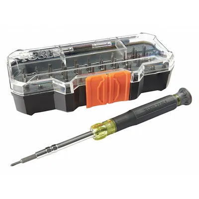 KLEIN TOOLS Precision Screwdriver Set: 40 Tips, 6 1/4 in Overall Lg, Magnetic, Single End - Security Multi-Bit Screwdrivers