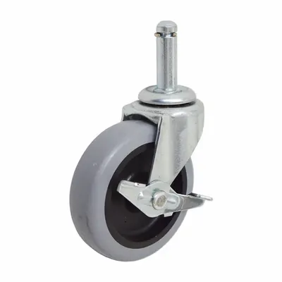 ALCO Stem Caster: Swivel, Side Brake, Stem, Silver, Invacare - Casters for Healthcare Beds