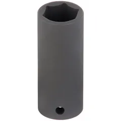 This metric impact socket features a 1/2" drive size and 24 mm socket size with a deep, 6-point configuration. Designed for use with impact tools, it is suitable for tightening and loosening fasteners in automotive, heavy equipment, and industrial applications. The manganese phosphate finish provides corrosion resistance.