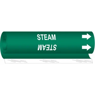 BRADY Pipe Marker: Steam, Green, White, Fits 1/2 to 1 3/8 in Pipe O.D., 1 Pipe Markers - Steam Wrap-Around Pipe Markers