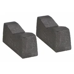 Carbon concave block tip electrodes for resistance soldering. Each pack contains two electrodes with a 0.5-inch tip width. Designed for use with compatible handpiece model 10587. Suitable for precision soldering applications requiring localized heat.