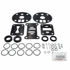 This air end repair kit is designed for servicing the air end of Sandpiper double diaphragm pumps. It includes replacement seals and components to restore pump operational integrity. Suitable for maintenance in industrial fluid handling applications.