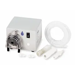 This variable flow peristaltic chemical metering pump from MEC-O-MATIC operates on 120V AC with a 1/60 hp motor, delivering a maximum flow rate of 12 gpd. It features Neoprene tubing material and offers a reproducibility of ±2.0%. Typical applications include precise dosing of chemicals in water treatment, industrial processing, and agricultural systems.