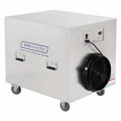 This negative air machine is constructed with lightweight aluminum and provides negative air pressure and particulate filtration. It delivers a maximum airflow of 2,200 cfm and includes an air filter. Suitable for applications requiring controlled air movement and airborne particle reduction, such as construction zones and remediation projects.