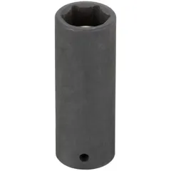 This 1/4" drive impact socket is designed for use with impact tools on metric 9 mm fasteners. The deep, 6-point configuration provides secure engagement on hex bolts and nuts. A manganese phosphate finish offers corrosion resistance. Suitable for automotive repair, assembly, and general industrial maintenance.