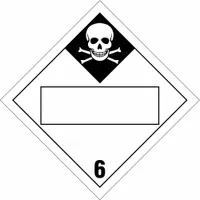 Class 6 placard for identifying toxic, poison inhalation, and infectious substances during transport and storage. Measures 10 3/4 in x 10 3/4 in with a label height and width of 10 3/4 in. Displays the message '6' for hazardous material identification