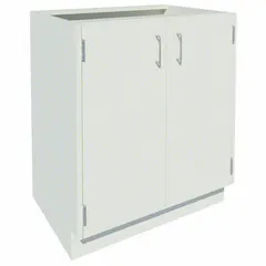 This steel base cabinet is designed for under-counter or workbench storage in industrial and laboratory settings. It features one fixed shelf and a full-width door, providing organized space for tools, parts, and supplies. The cabinet measures 30 inches wide by 22 inches deep, with a height of 35 1/8 inches.