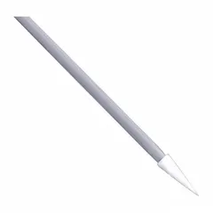 Polyester-tipped cleanroom swab with pointed tip, adhesive- and binder-free. White polypropylene handle, 2 3/4 in length; tip 3/8 in long, 1/8 in wide. Overall length 3 1/4 in. Pack of 500. Used for cleaning and solvent application on pharmaceutical surfaces.