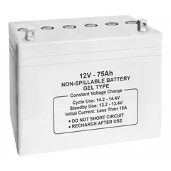APPROVED VENDOR Gel Sealed Lead Acid Battery, 12V, 75 Ah, ABS, Tab Terminal with 0.315 in Bolt Hole, MPN 47045