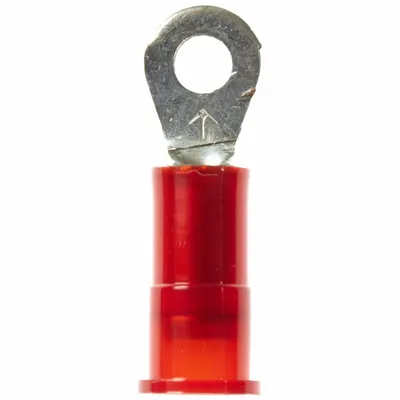 3M Ring Terminal: Red, Nylon Insulation, #4 Stud Size, 22 AWG to 18 AWG Wire Sizes - Insulated Ring Terminals