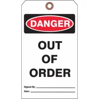 Tag: Danger, 4 in Wd, 7 in Ht, White, Rectangle, Cardstock, Indoor, 0.01 in Label Thick, 25 PK (MPN DTUF-G33)