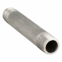 This Schedule 40 low-pressure pipe nipple features male NPT threads on both ends and a welded construction. With a 3/8 in nominal pipe size and 4 in length, it is rated for a maximum operating pressure of 150 psi at 150°F. Suitable for connecting pipes in low-pressure fluid or gas systems.