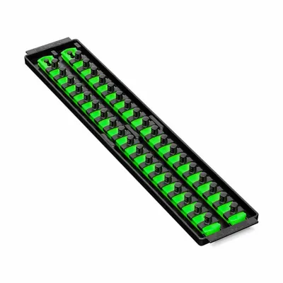 ERNST MANUFACTURING Socket Organizer: Green, 3 5/8 in Overall Wd, 36 Posts/Slots - Socket Rails & Trays
