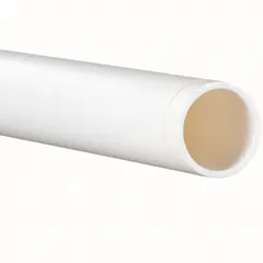 Schedule 40 unthreaded pipe with no-hub design, white finish, and 2-inch fitting pipe size. Rated for maximum operating temperature of 285°F and complies with UL 723 standards. Suitable for low-pressure drainage, exhaust ducts, and other non-threaded piping applications in commercial and industrial settings.