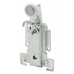 This hanging door roller from PRIME-LINE measures 3 3/4 inches in length and width, with a maximum weight capacity of 40 lb per pair. It is designed for use in sliding or bypass door systems in residential or light-commercial settings.