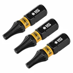 These DEWALT insert Torx bits feature a T25 size with a standard hex shank, suitable for use with impact drivers and drills. Made from S2 steel, the 30-pack provides a supply for driving Torx fasteners in assembly and construction tasks.