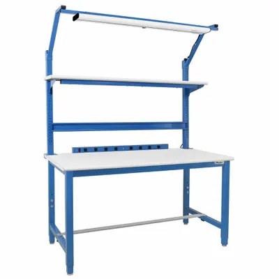 BENCHPRO Workbenches: Adj Ht, Laminate, 60 in x 30 in, 6,700 lb Overall Load Capacity - Workstations with Power, Storage & Overhead Lighting