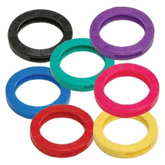 Vinyl key caps in assorted colors for color-coding and organizing keys. Each pack contains 20 caps. Suitable for identifying keys in commercial or industrial settings.