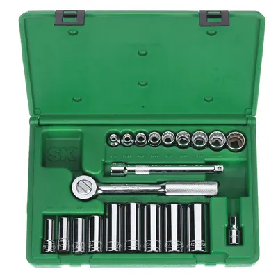 SK PROFESSIONAL TOOLS Socket Wrench Set: 3/8 in Drive, 21 Piece, 12-Point, SAE - SAE Socket Sets with Drive Tools