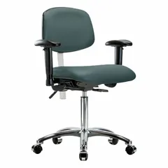 Vinyl Cleanroom Task Chair with Arms, Height Adjustable 21 1/2" to 29", Seat Width 18 1/2", ISO 5, Aluminum Base