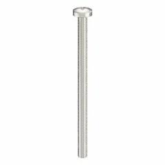 Pan head machine screw with M5x0.80 thread, 80 mm length, made from 18-8 stainless steel with a plain finish. Features a Phillips drive with #2 drive size. Supplied in a 10-pack. Used for fastening metal parts in machinery, enclosures, and equipment where a low-profile head with a large bearing surface is required.