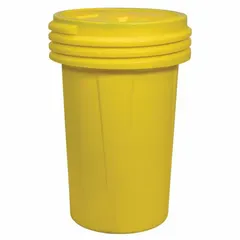 This 55-gallon nestable overpack drum is made of HDPE with an open head and screw-on lid. It is unlined with no interior coating and carries UN ratings 1H2/X200/S for both solids and liquids. Designed for secondary containment and transport of hazardous materials, it measures 40 inches by 26 1/2 inches.