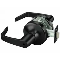 Privacy lever lockset with Augusta style lever, black painted finish, and ANSI F76A privacy function. ADA compliant for accessible operation. Suitable for interior doors requiring privacy locking, such as bathrooms or bedrooms