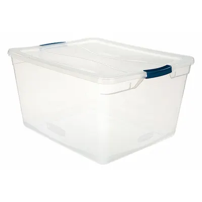 RUBBERMAID Storage Tote: 17.8 gal, 23 1/2 in x 18 5/8 in x 12 1/4 in, Clear Body, Clear Lid - Clearview Totes with Latch-On Lids