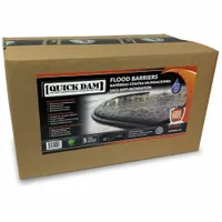 Water-activated flood barrier for containing fresh water in industrial, construction, or facility maintenance settings. Made of black polypropylene, it deploys automatically upon contact with water to form a temporary dam. Measures 3 1/2 inches high, 6 1/2 inches wide, and 17 feet long