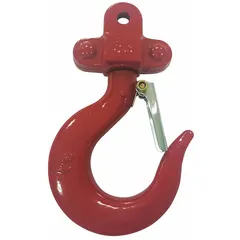 This top hook assembly is a replacement component for hoists, used to attach the hoist to a support structure or trolley. It is suitable for industrial lifting and material handling applications where secure load suspension is required.
