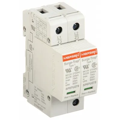 MERSEN Surge Protection Device: Single Phase, 240/480V AC, 2 Poles, 3 Wires, L-L/L-N - DIN Rail Internal-Mount SPDs
