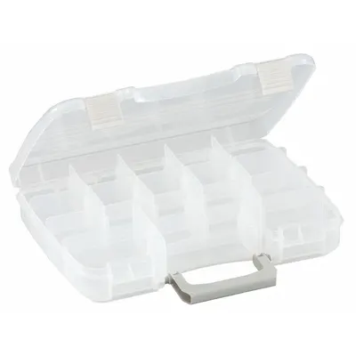 PLANO MOLDING Compartment Box: 11 in x 8 1/4 in x 2 1/4 in, Clear, 17 Compartments - Small Parts Compartmented Boxes with Adjustable Dividers