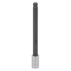 Ball-end hex bit socket with 10 mm tip size and 7 in overall length. The ball hex tip allows engagement with hex fasteners at an angle, facilitating access in confined or recessed spaces. Suitable for use with 3/8 in drive tools in general maintenance and assembly tasks.