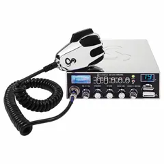 This vehicle-mounted CB radio operates in the 26.965 to 27.405 MHz frequency band for short-distance two-way voice communication. It features a 4-pin microphone connector and a 9 ft microphone cord. Suitable for mobile communication in trucking, off-road convoys, and fleet coordination.