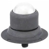 Flange and threaded-stud mount ball transfer with 1-1/4 in ball diameter and 250 lb load capacity. Features a 3/8-16 threaded stud and 3/8 in projection. Used in material handling systems to enable omnidirectional movement of loads on workstations, conveyor lines, and assembly areas