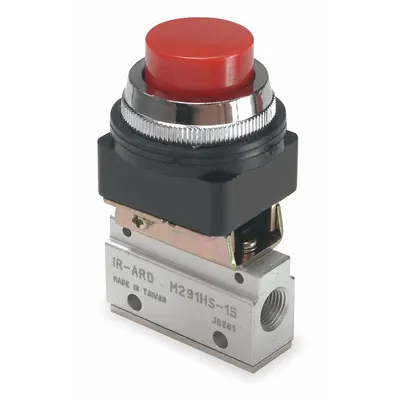 ARO Manual Air Control Valve: MaxAir, Three-Way / Two-Position, Button, Red - ARO MaxAir Series Manual Air Control Valves